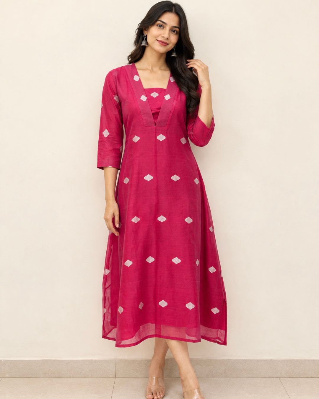 Pink Shaded Silver Buta Chanderi Silk Cotton Dress