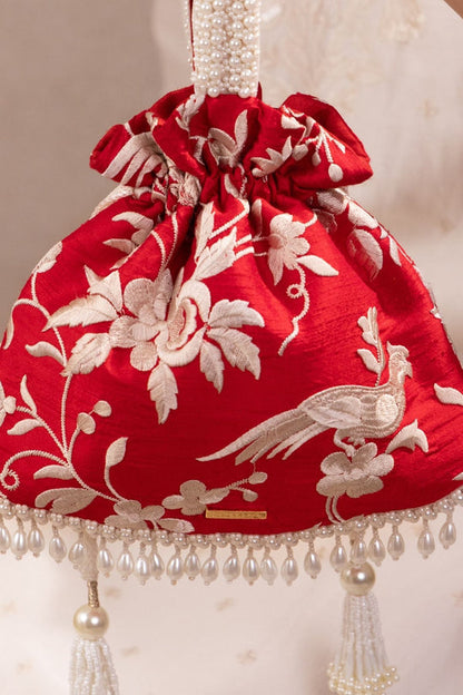 Bulbul Embroidered Top handle Potli - Red
AM-PT-0726-0011