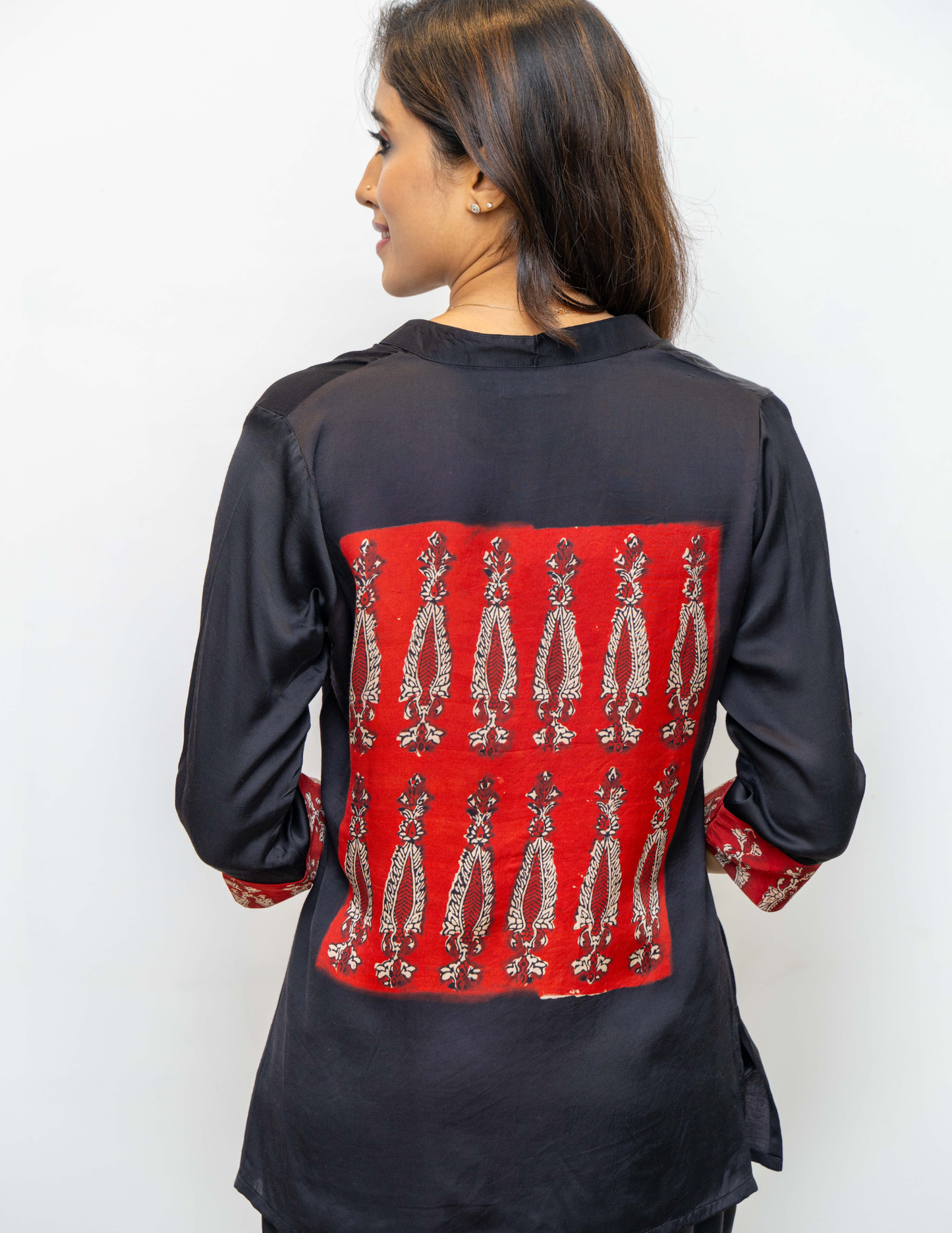 Black Red Ajrakh Printed Modal Silk Tunic