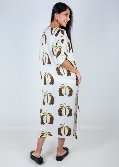 White Leopard Print Modal Silk Dress