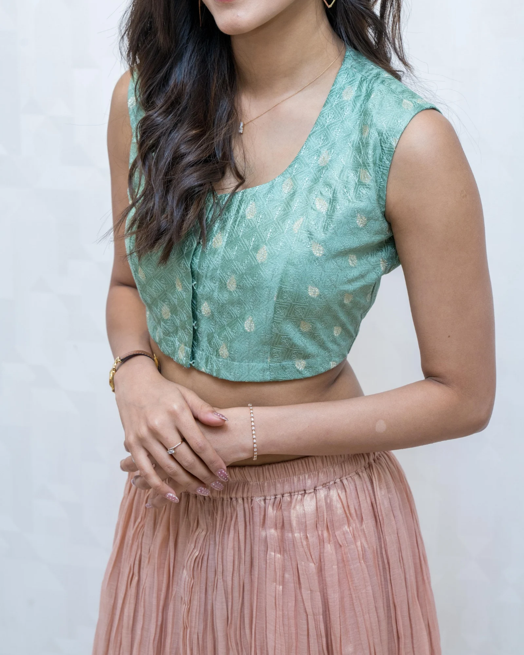 Green Sleeveless Silk Blouse