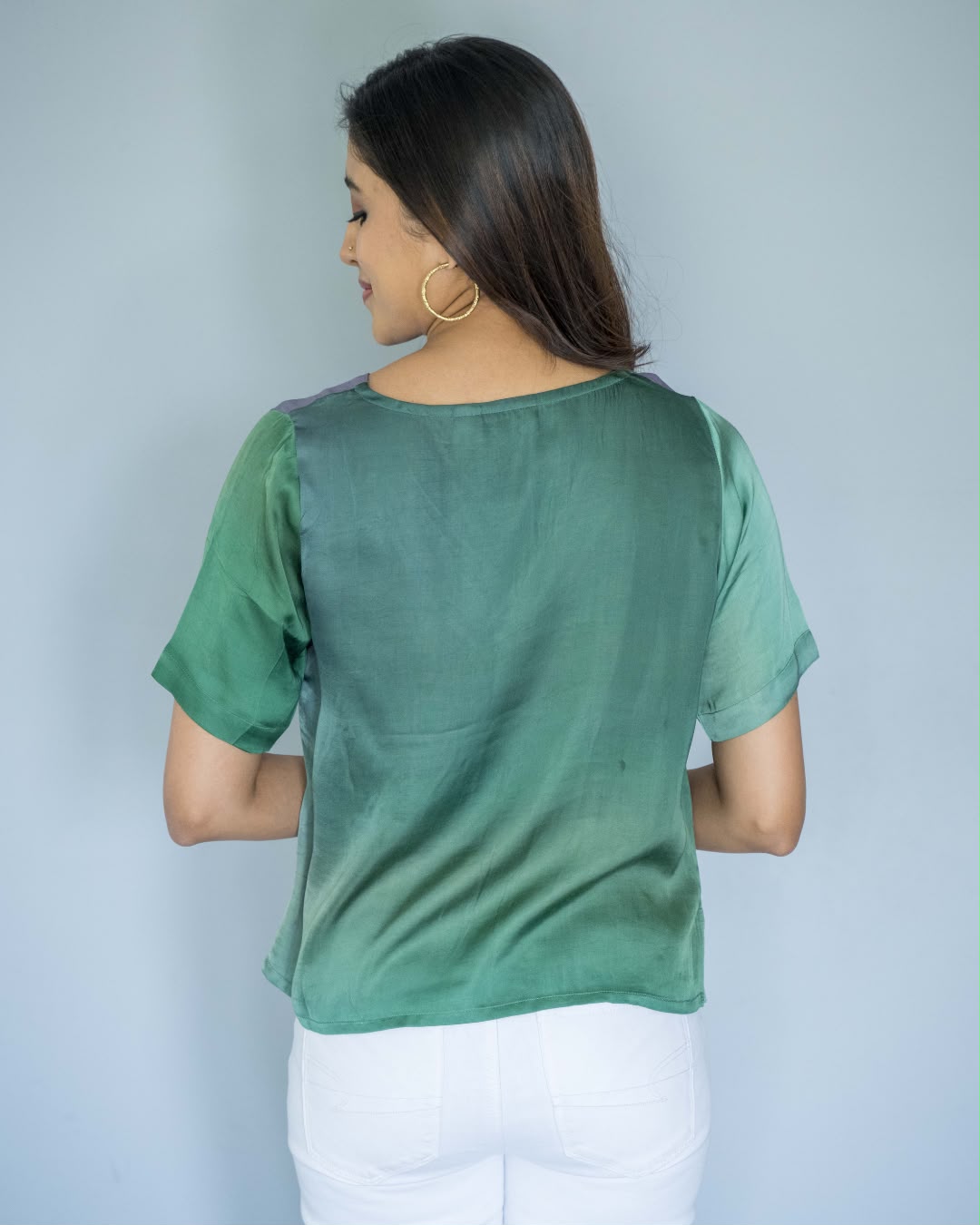 Green Grey Modal V Neck Top