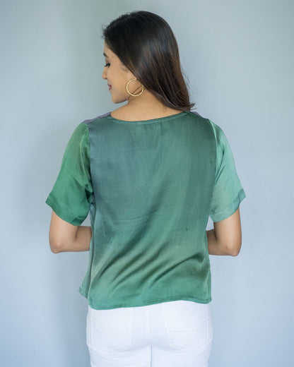 Green Grey Modal V Neck Top