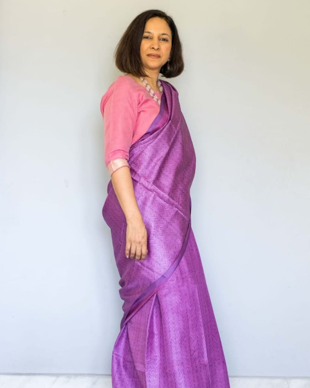 Purple Printed Tussar Silk