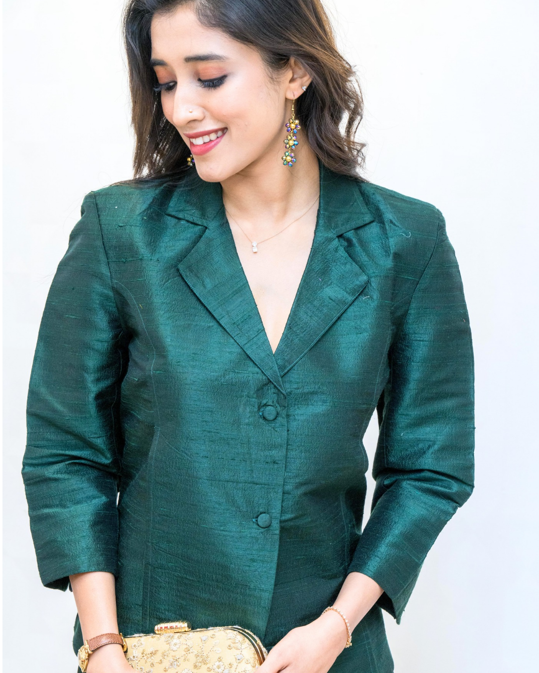 Bottle Green Raw Silk Jacket