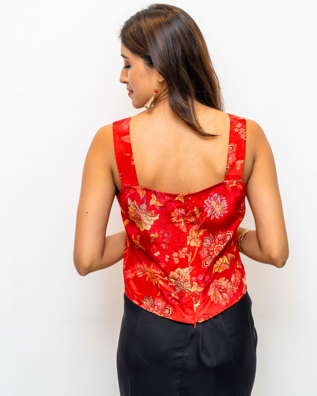 Red Printed Floral Modal Sleeveless Square Neck Strappy Blouse (Copy)