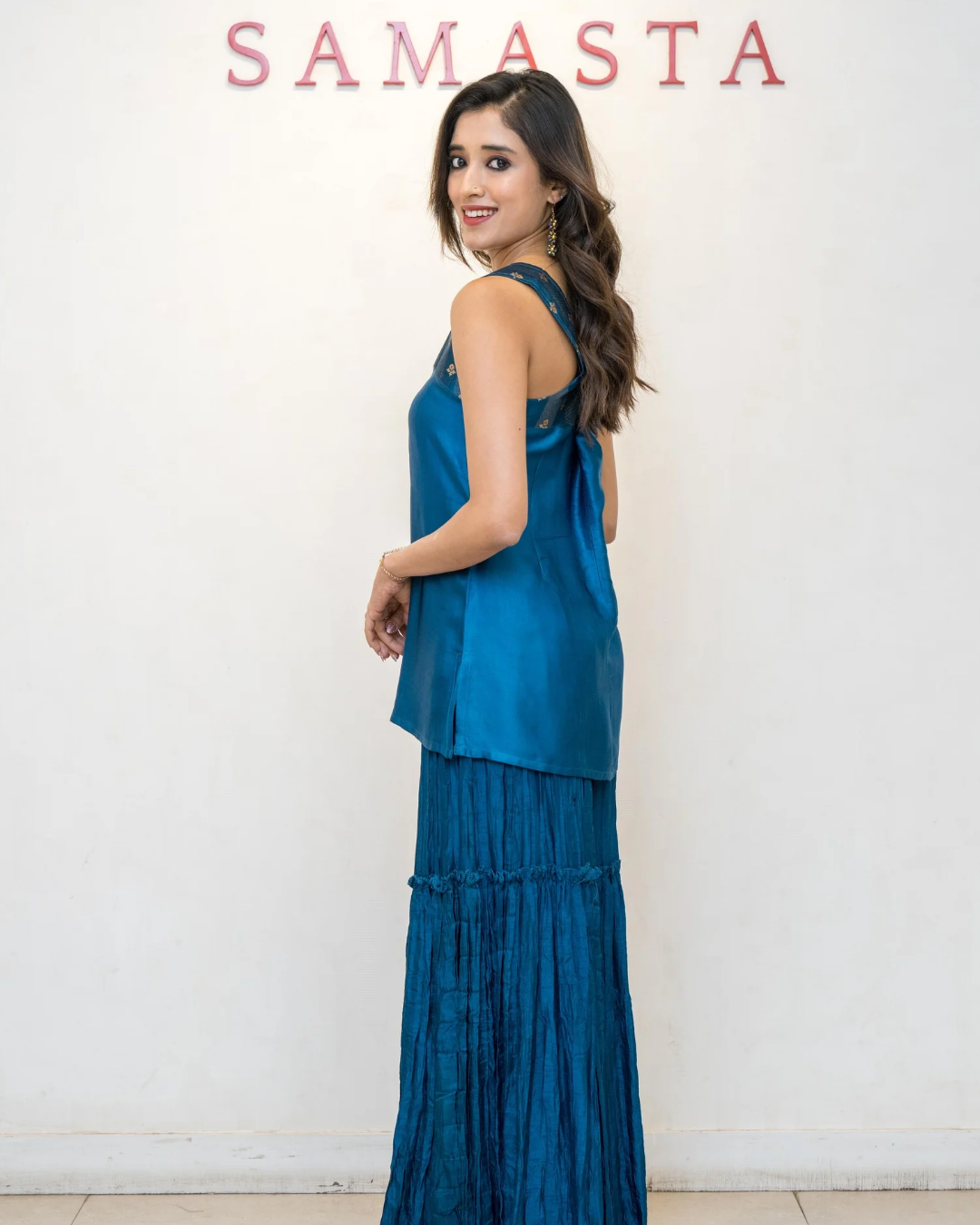 Blue Sleeveless Brocade Modal Silk Tunic