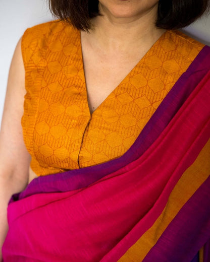 Yellow Tussar Silk Sleeveless Blouse