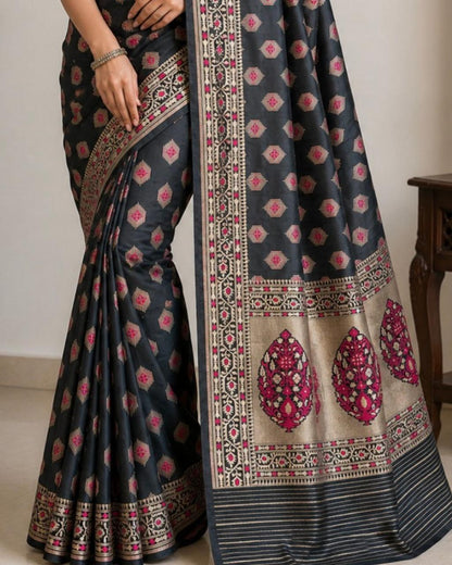 Black Banarasi Tissue Silk Saree