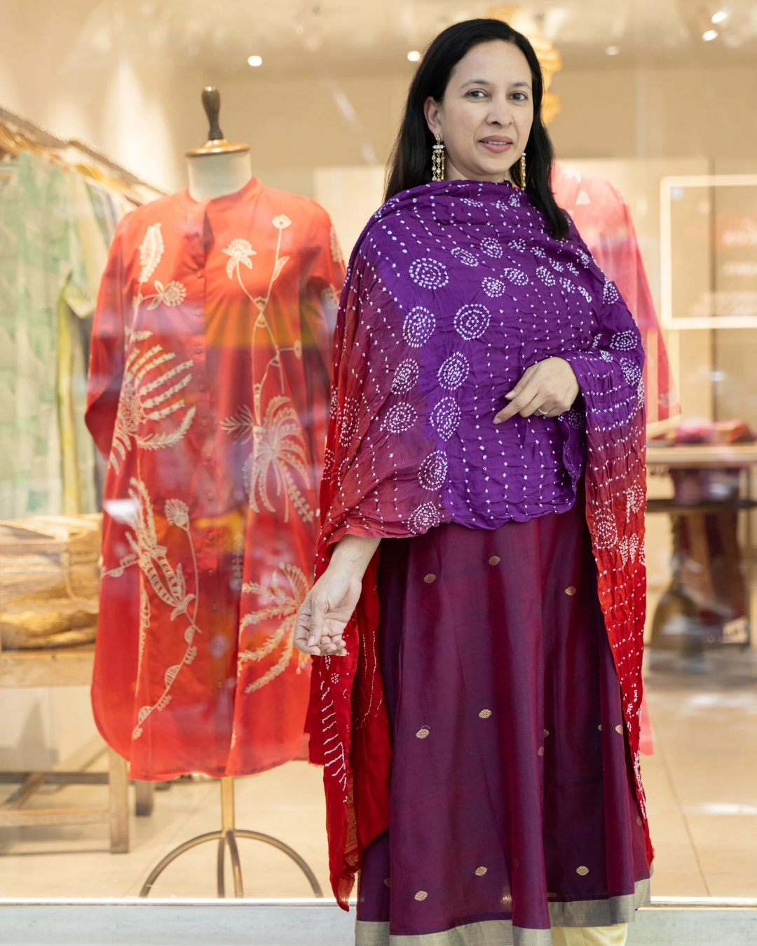 Red Shadedbandhini Gajji Silk Dupatta