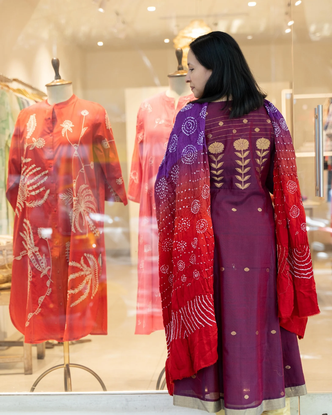Red Shadedbandhini Gajji Silk Dupatta