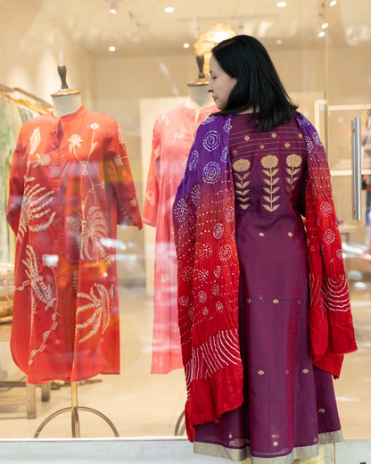 Red Shadedbandhini Gajji Silk Dupatta