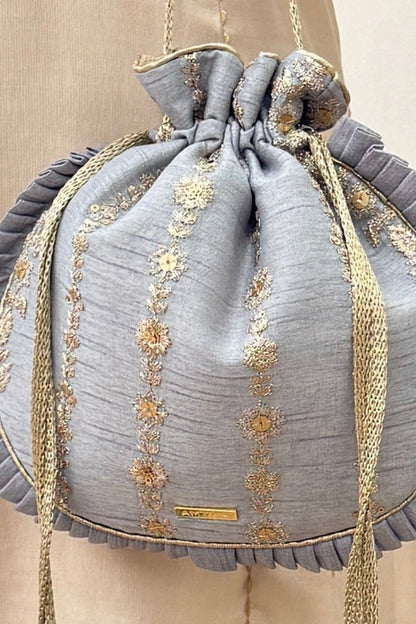 Dhaga Embroidered Pleated Potli - Grey
AM-PT-0726-0005