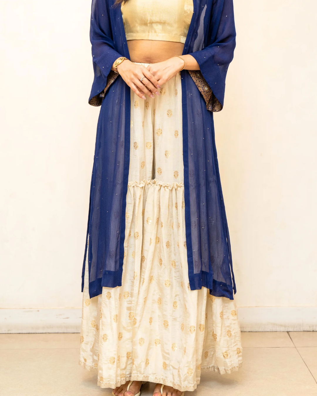 Beige Gold Boota Tissue Sharara