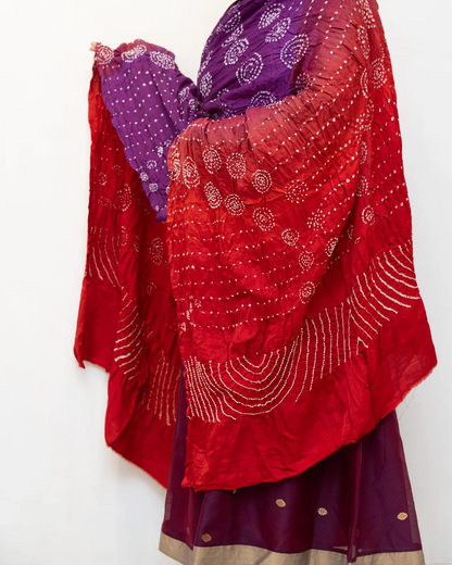Red Shadedbandhini Gajji Silk Dupatta