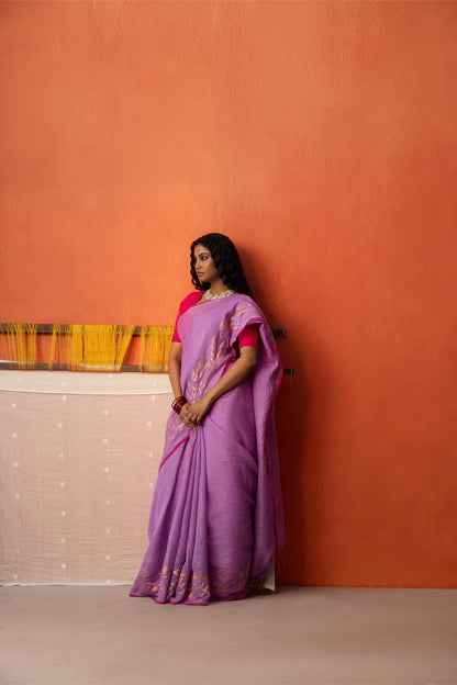 Purple Jamdani Khadi silk Saree