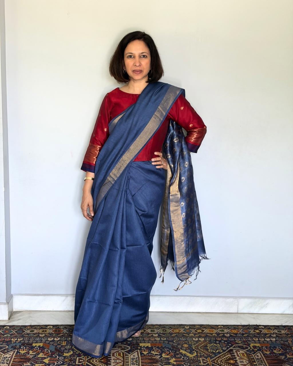 Blue Mulberry Silk Saree