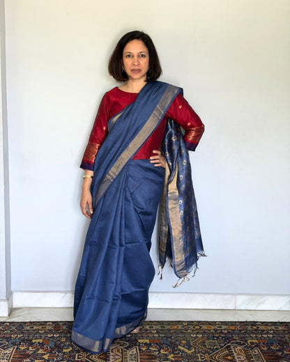 Blue Mulberry Silk Saree
