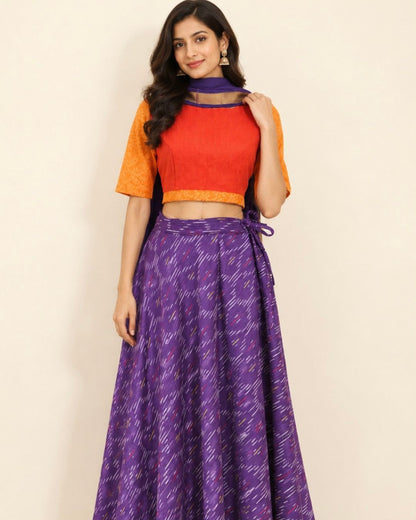 Purple Ikkat Cotton Skirt