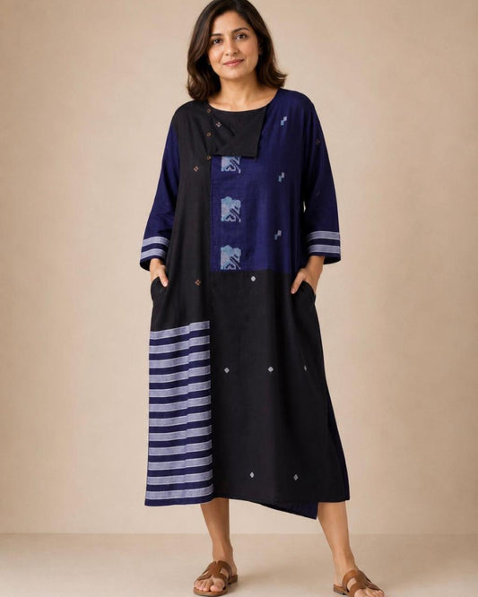 Black Jamdani Cotton Long Shirt Dress