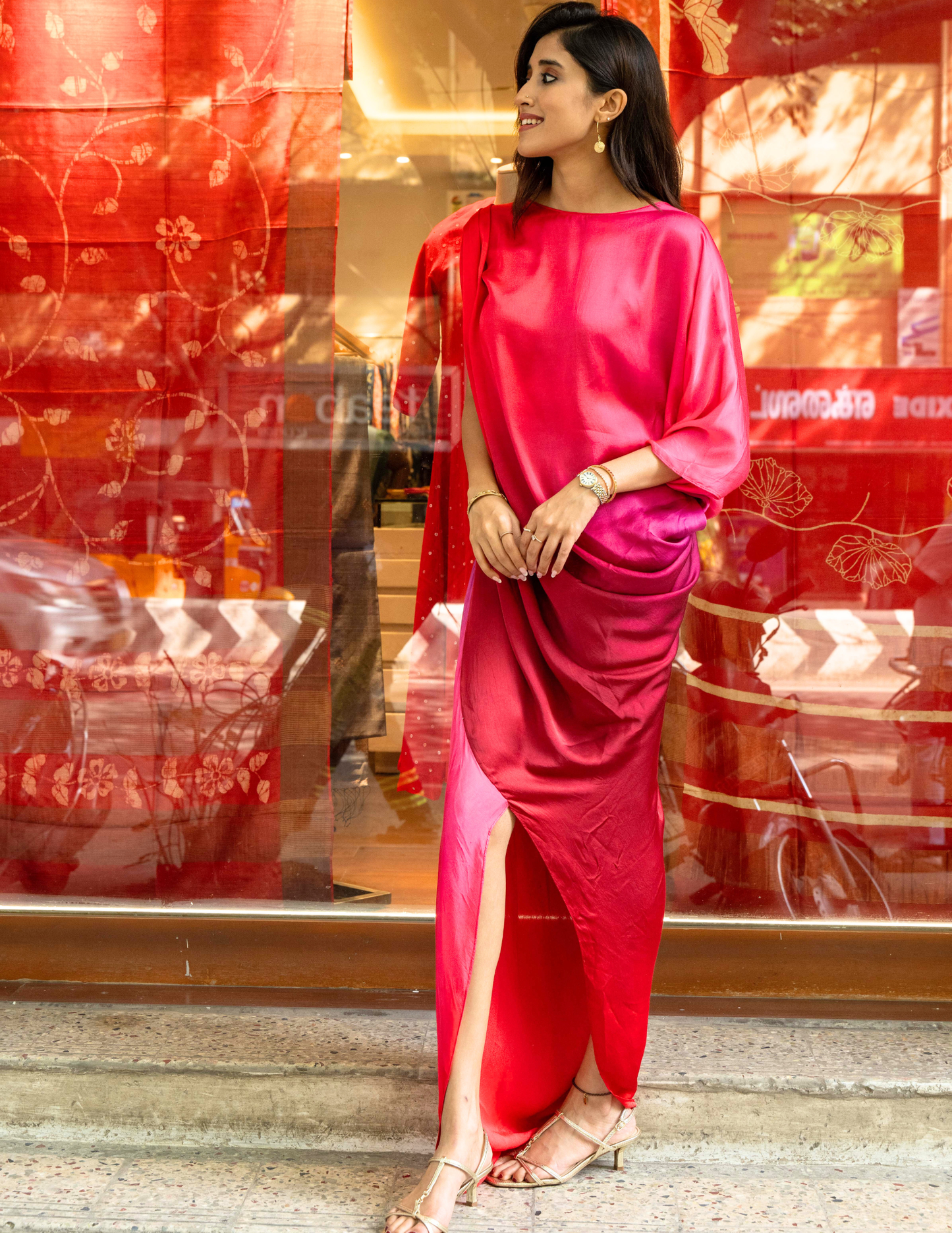 Pink shaded modal silk dress