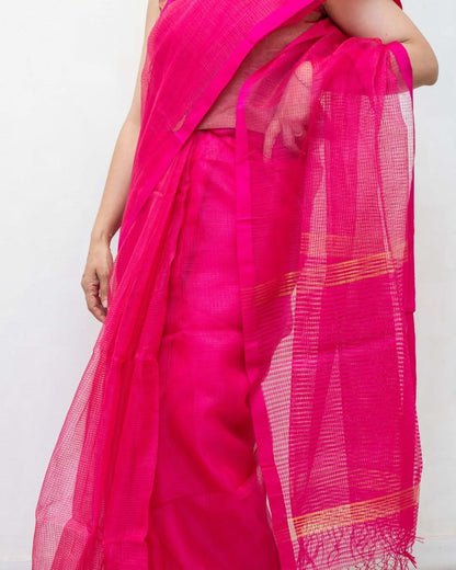 Pink Checks Organza Silk Kota Fulia Saree