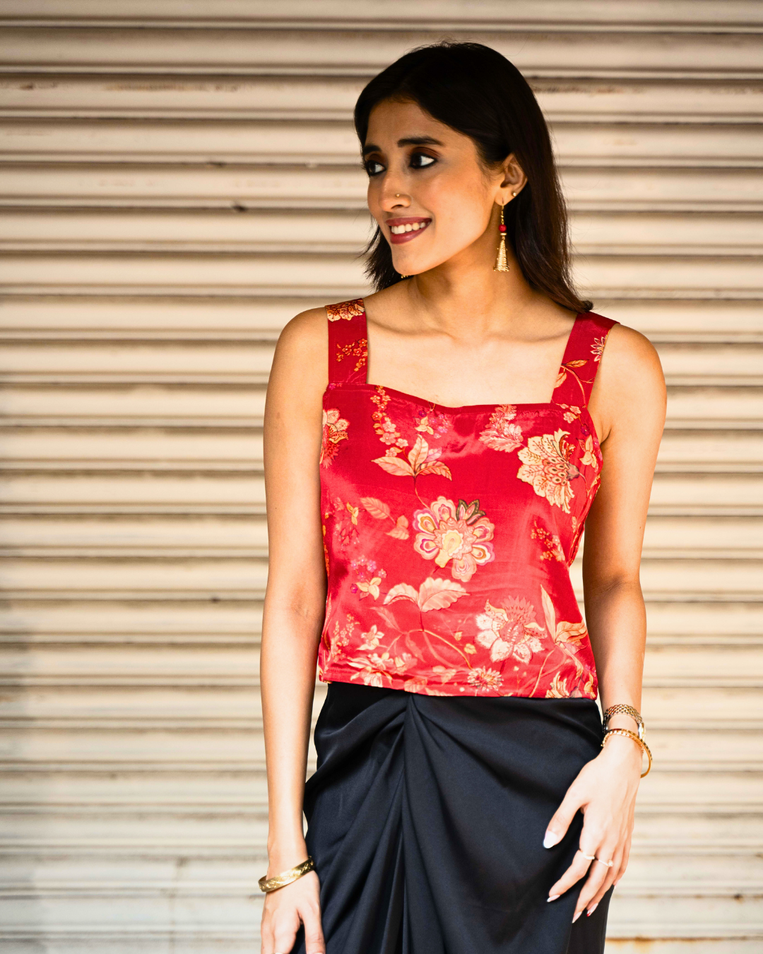 Red Printed Modal Silk top