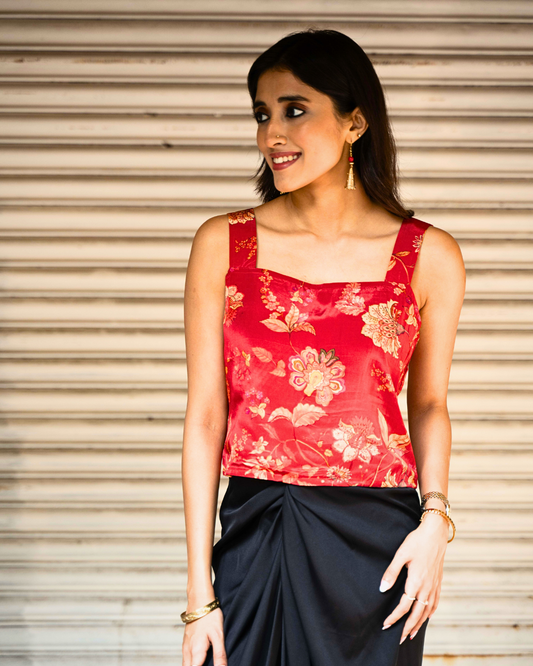 Red Printed Modal Silk top
