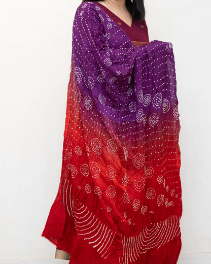 Red Shadedbandhini Gajji Silk Dupatta